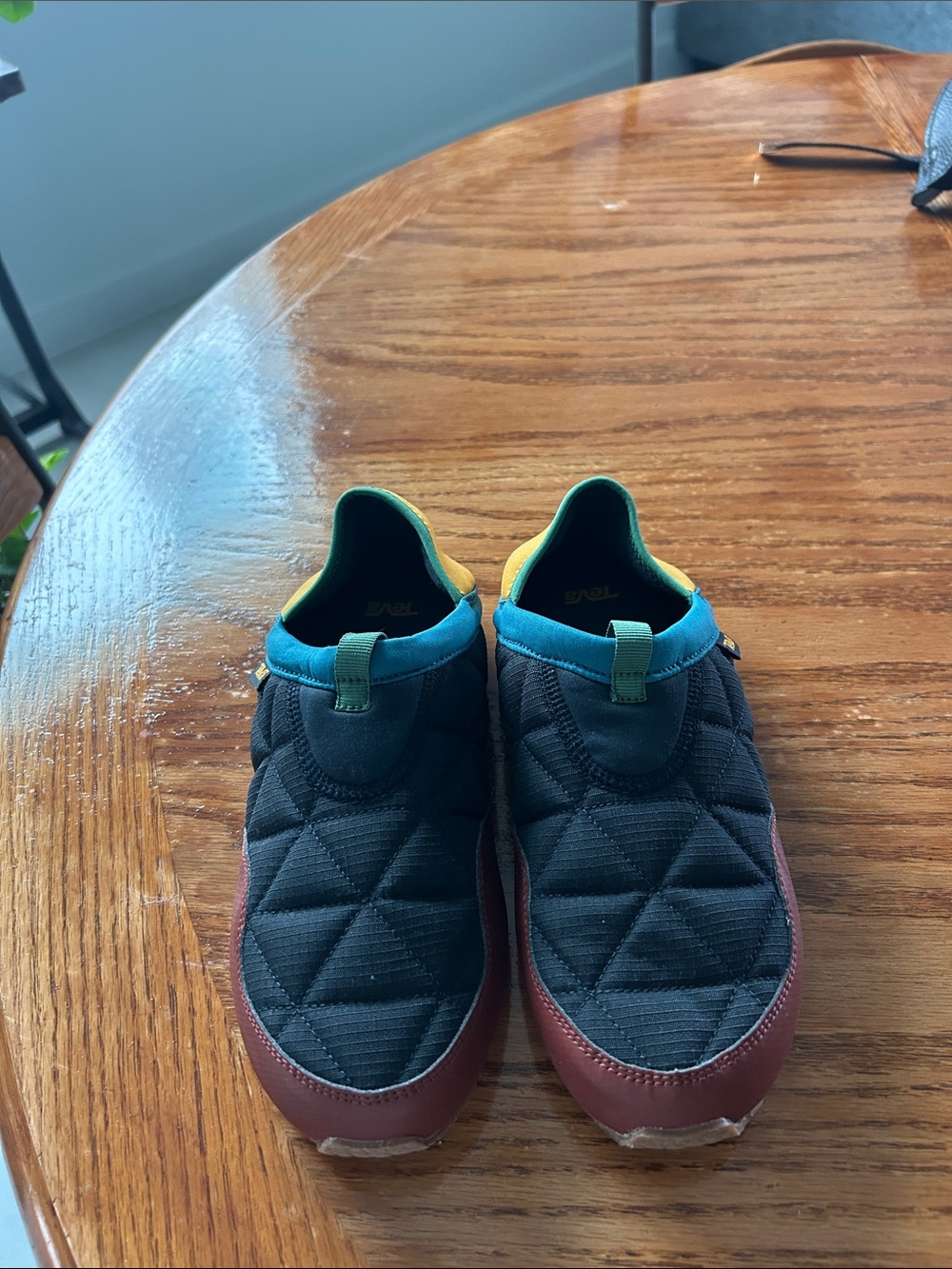 Teva Quilted Slip-On Shoes in Black with Teal and Yellow Accents